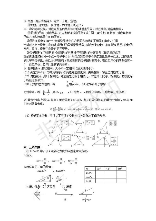 苏科版初中数学总复习知识点整理