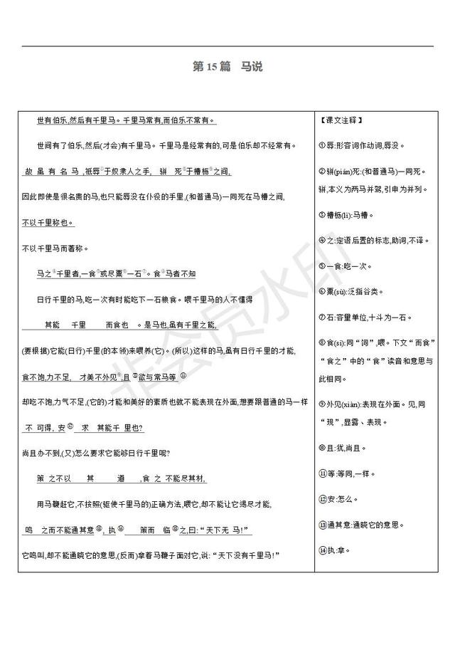 中考语文总复习课标文言文字词句逐篇梳理