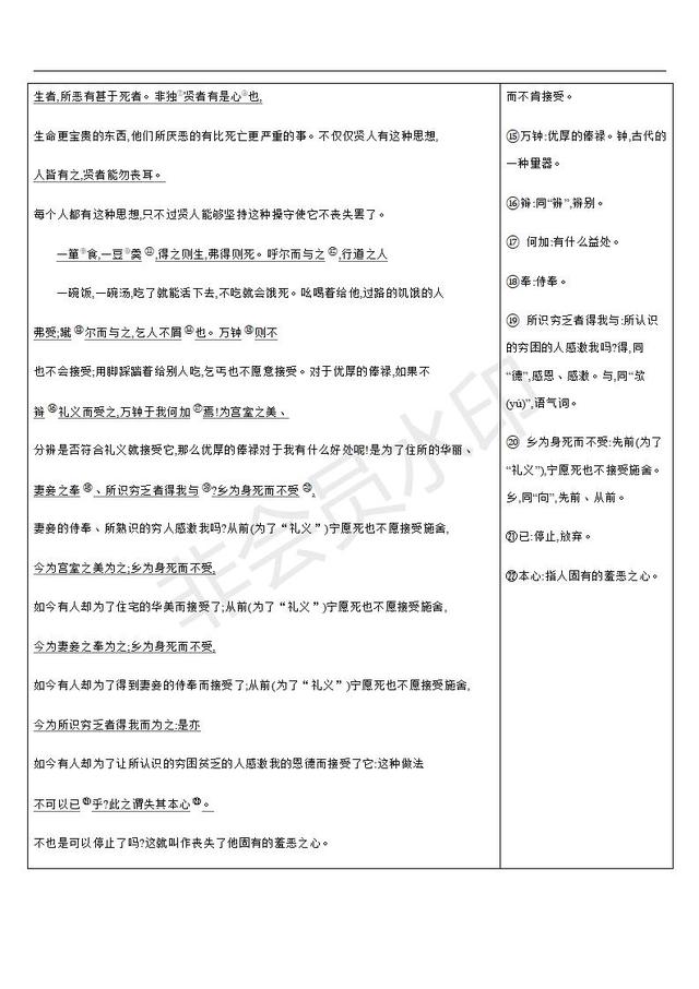 中考语文总复习课标文言文字词句逐篇梳理