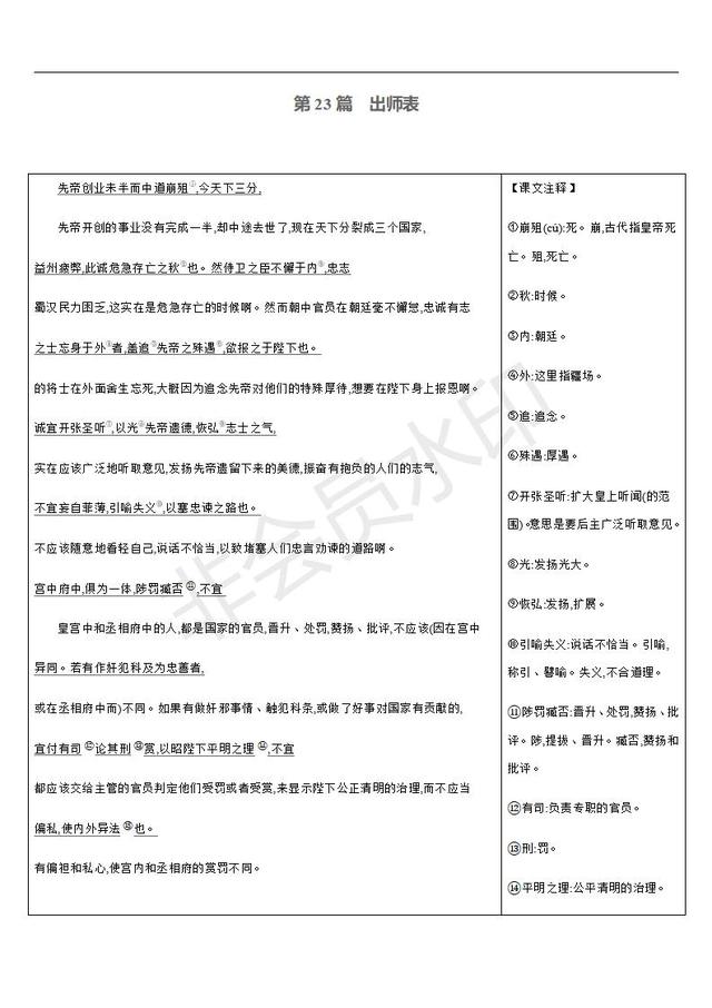 中考语文总复习课标文言文字词句逐篇梳理