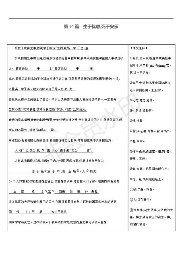 中考语文总复习课标文言文字词句逐篇梳理