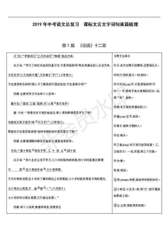 中考语文总复习课标文言文字词句逐篇梳理