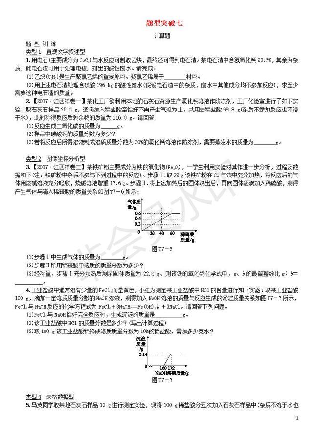 中考化学题型突破方案复习题型训练计算题