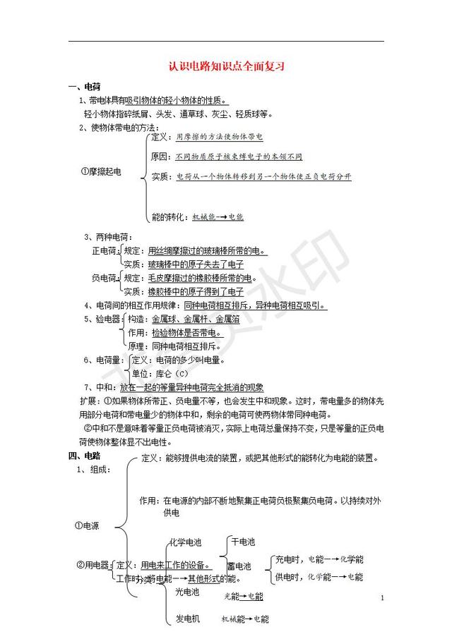 中考物理知识点全面复习汇编认识电路