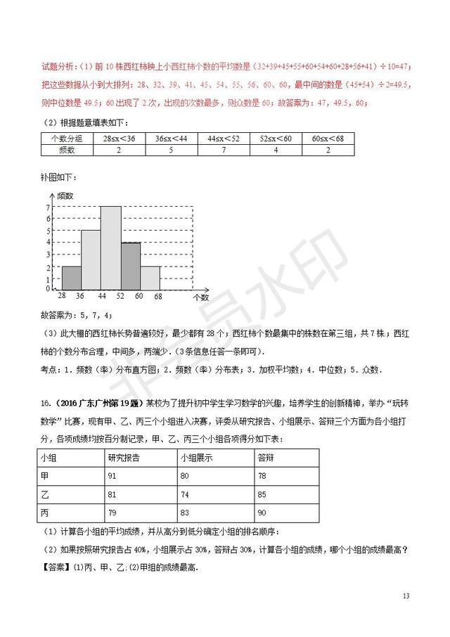 中考数学知识点总结统计知识初步