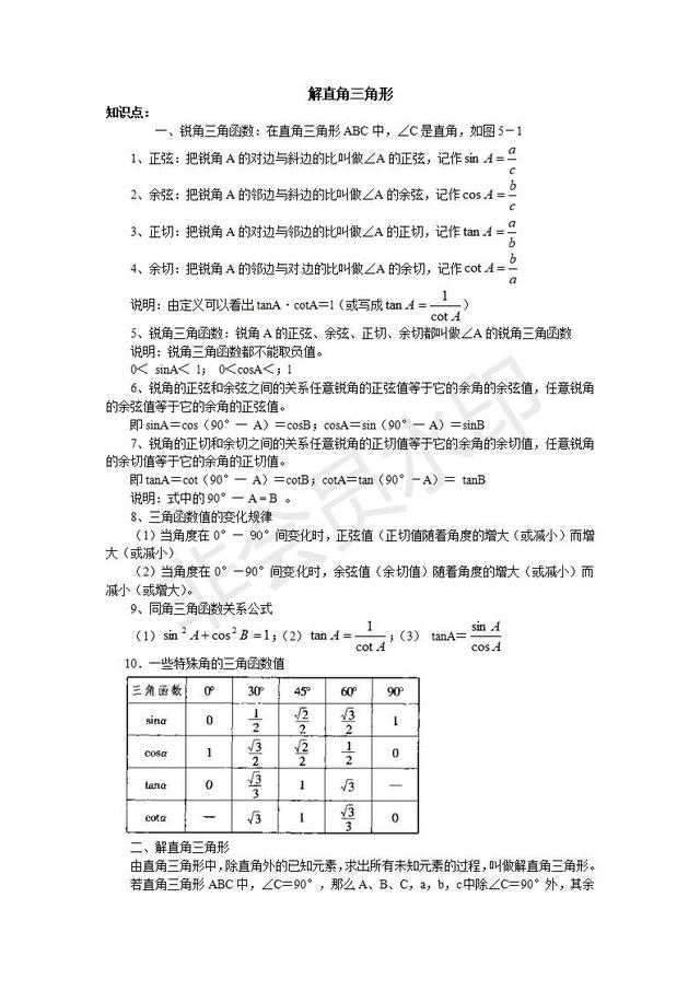 中考知识点总结：解直角三角形 （10大知识点+中考常考例题）