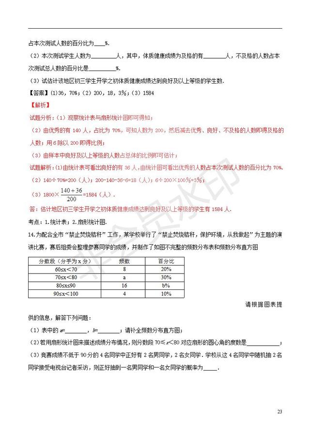 中考数学黄金知识点系列专题统计的应用