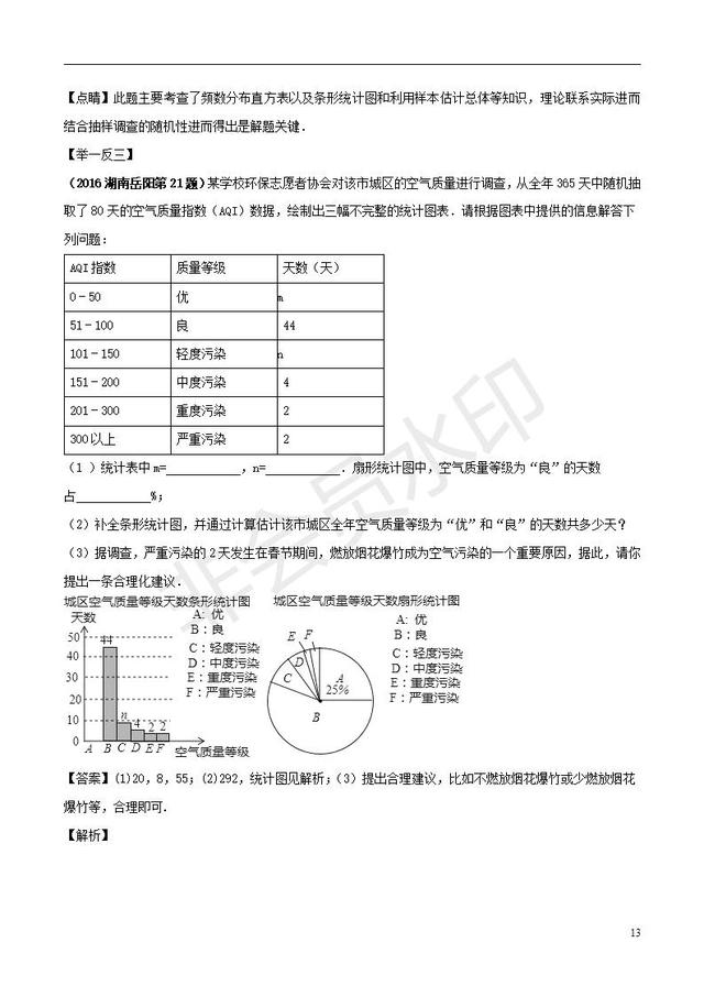 中考数学知识点系列专题复习统计的应用