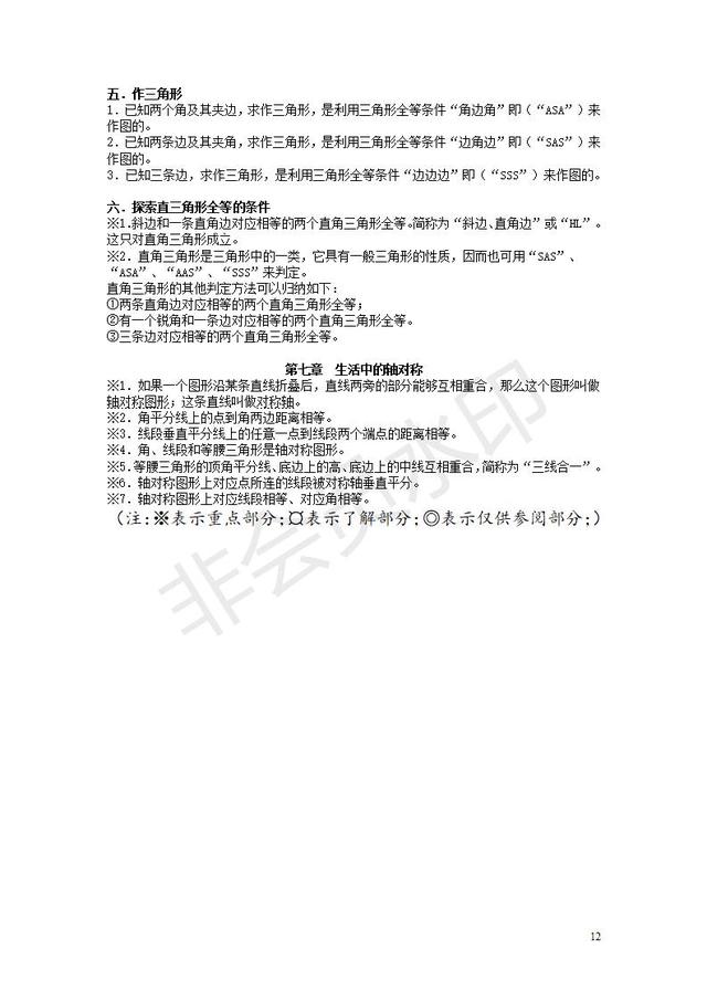 北师大版初中数学知识点汇总