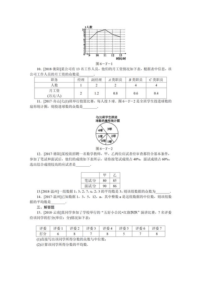 湘教版七年级数学下册第六章数据的分析中考演练