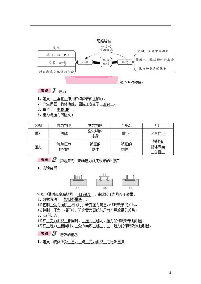 2019年中考物理总复习第2课时固体压强精讲