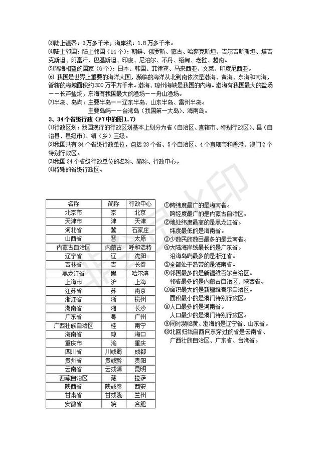 初中地理会考复习知识点按章节汇总