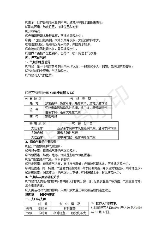 初中地理会考复习知识点按章节汇总