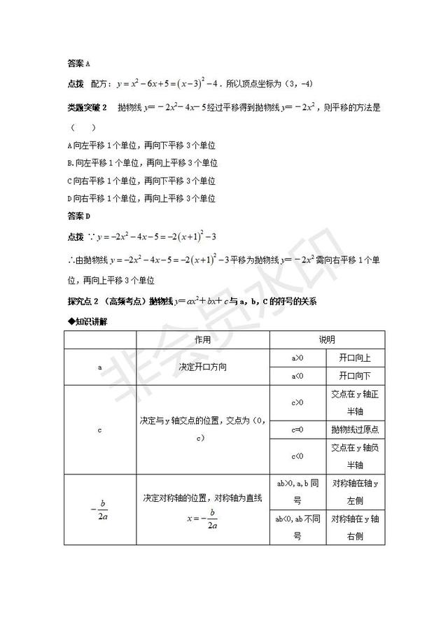 初中数学用待定系数法求二次函数的解析式讲义