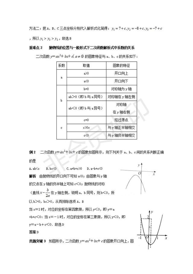 初中数学用待定系数法求二次函数的解析式讲义