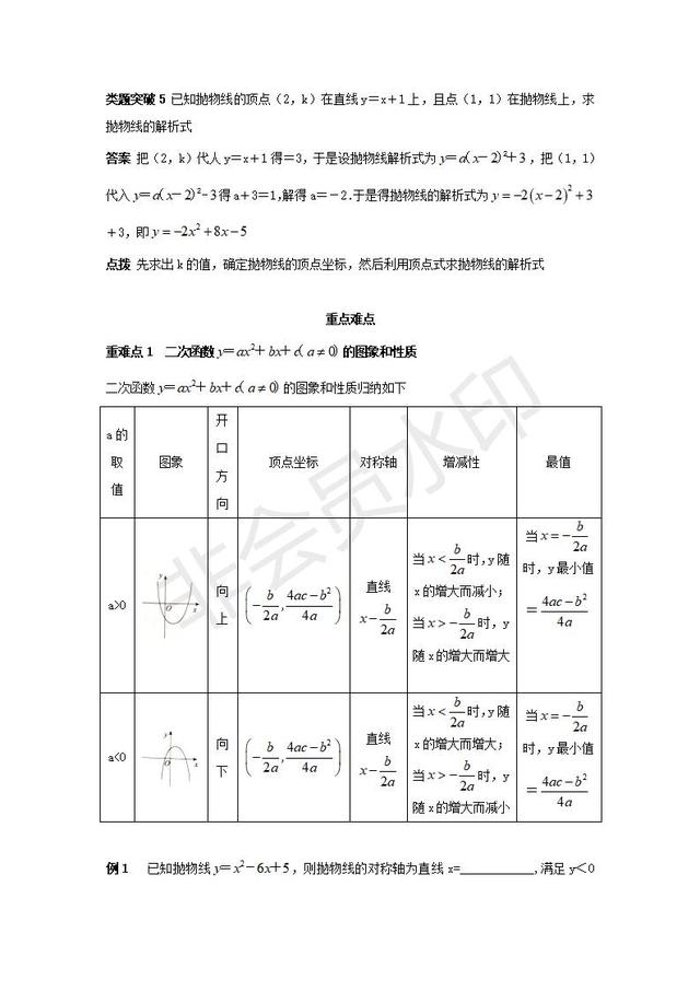 初中数学用待定系数法求二次函数的解析式讲义