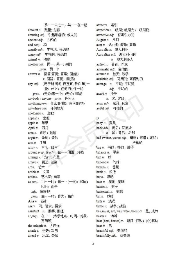 上海市中考英语考纲词汇表整理