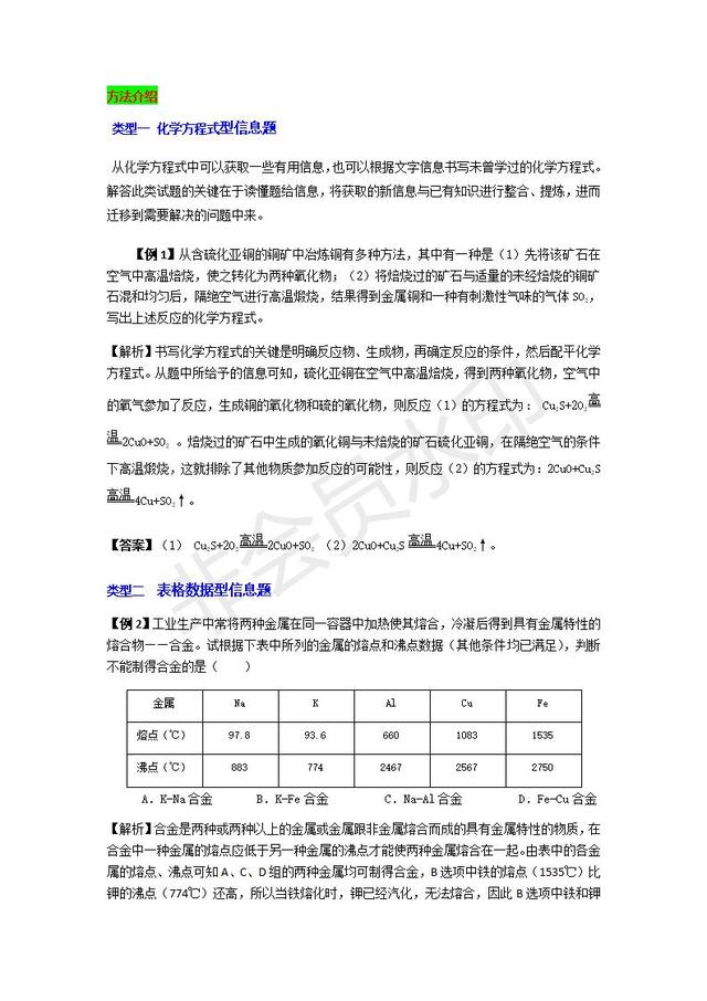 2019年中考化学热点题型信息给予题复习资料