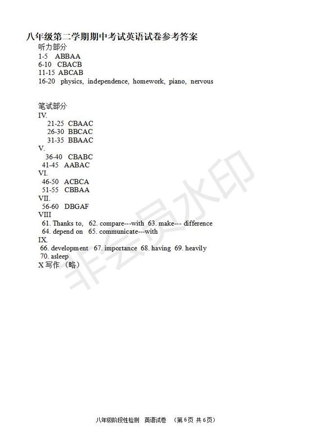 八年级下学期期中考试英语试题，提前收藏了！