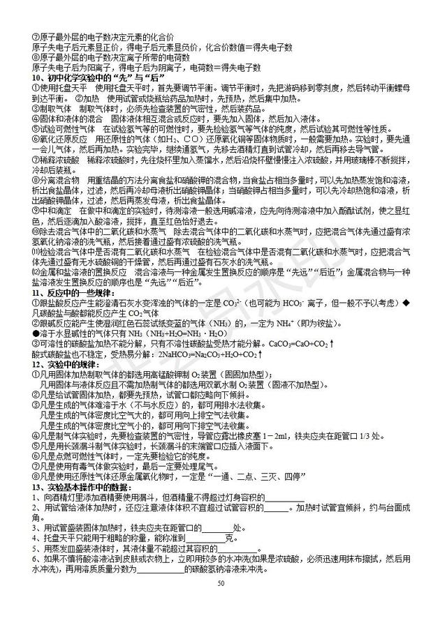 人教版初三化学知识点分章知识点总结