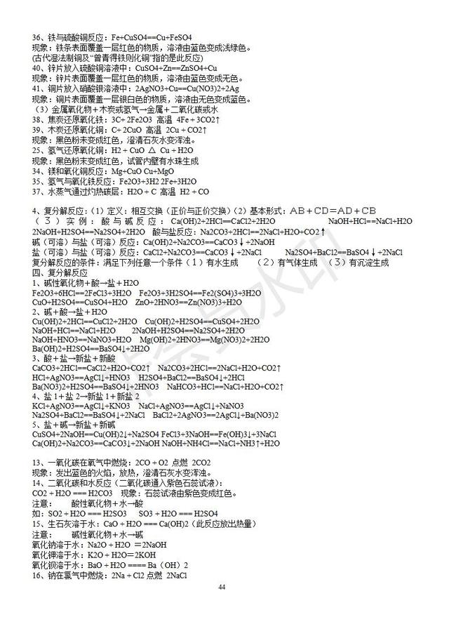 人教版初三化学知识点分章知识点总结