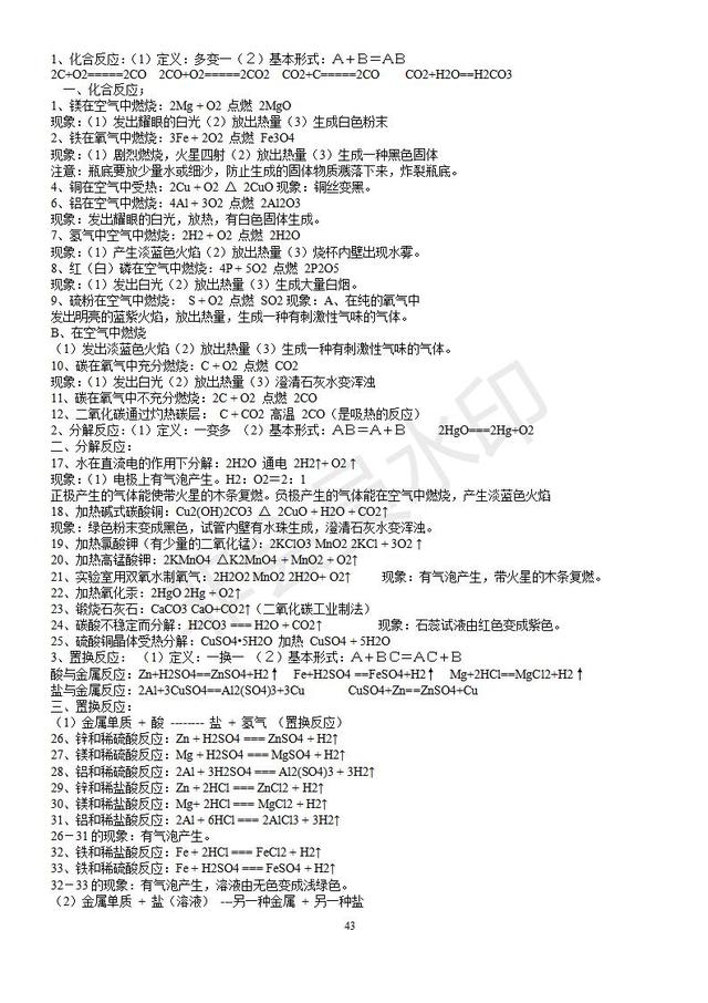 人教版初三化学知识点分章知识点总结