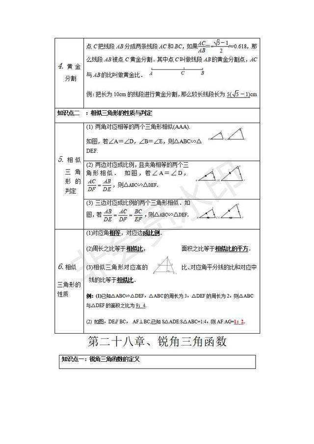 人教版数学九年级下册知识点总结，寒假提前预习！高分资料