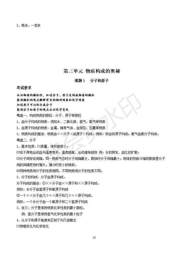 人教版初三化学总复习分章精品资料