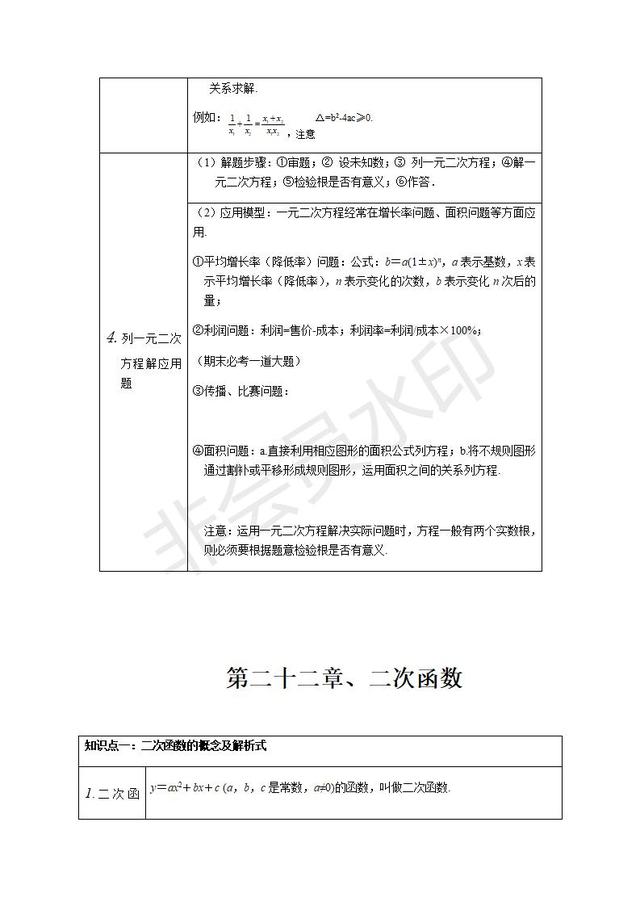 人教版九年级上册数学基础知识点整理