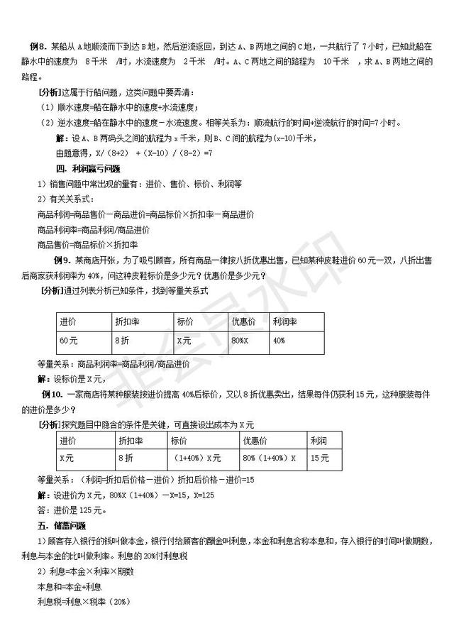 初中数学一元一次方程应用问题专题知识复习