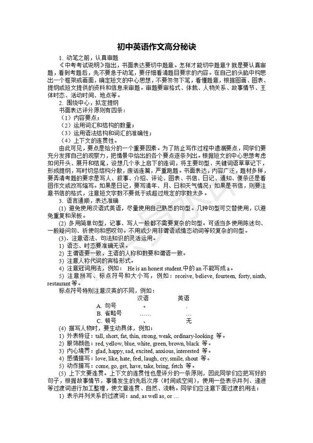 中考英语专题复习 作文高分指导