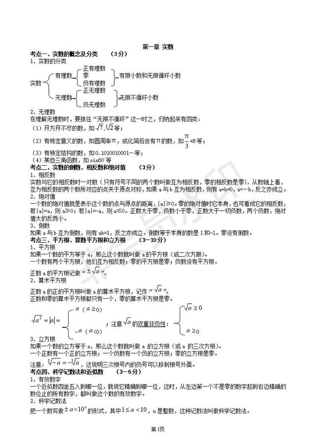 中考数学考点知识必备