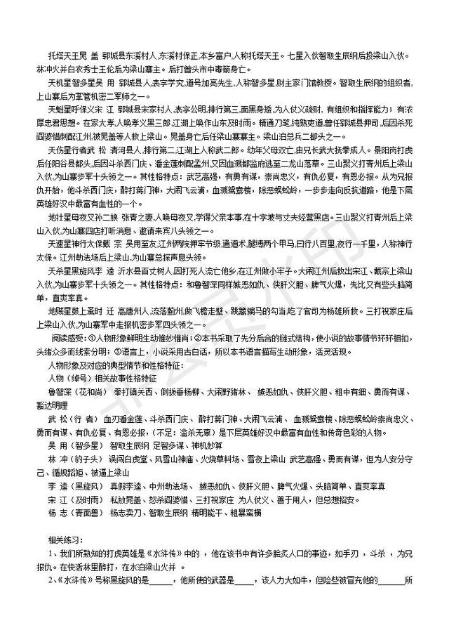 中考名著复习必读名著相关知识相应练习