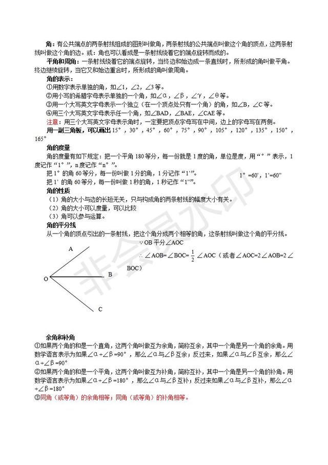 苏教版七年级上册数学知识点整理