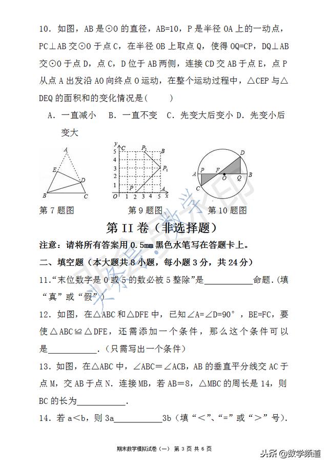 八年级浙教版上学期期末考试卷（浙教）基础档，-祝你一臂之力