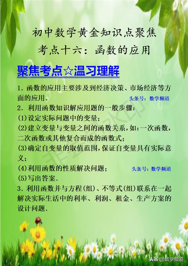 初中数学-黄金知识点-（十六）函数的应用