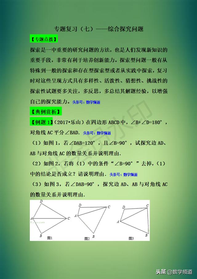 精华-初中数学八大题型点拨-（七）综和探究问题