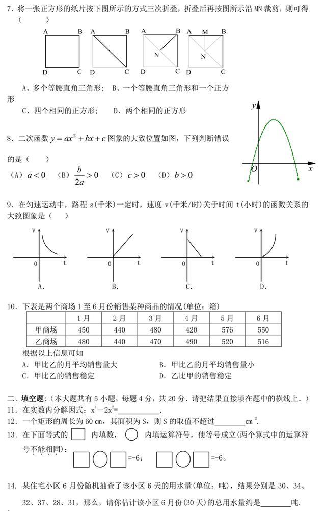 中考数学试卷真题！模拟一下，看看自己做考多少分