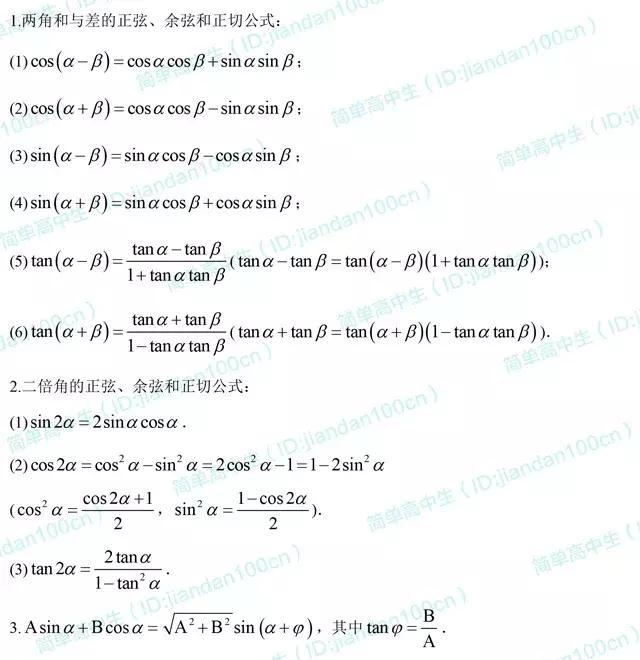 高中数学必修4公式定理精编！需要的同学打开存一下