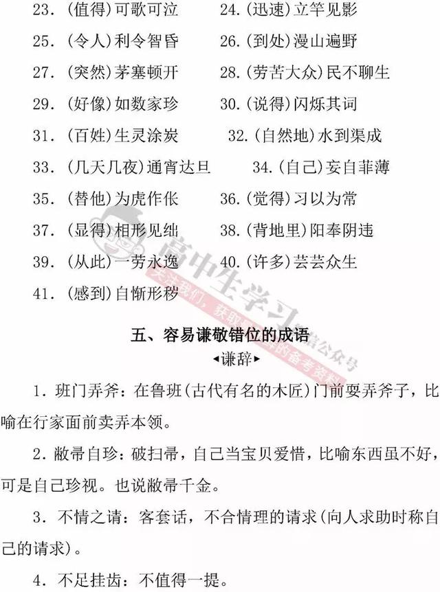 高中语文「必修1-5」常考成语知识清单｜期末应考必备！