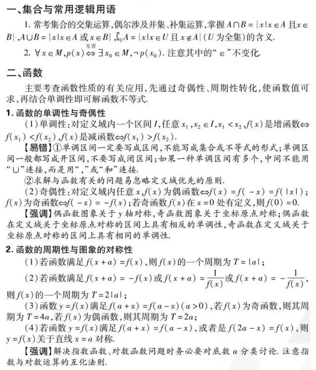 2019高考数学(理/文)重要考点&必考知识考前强化