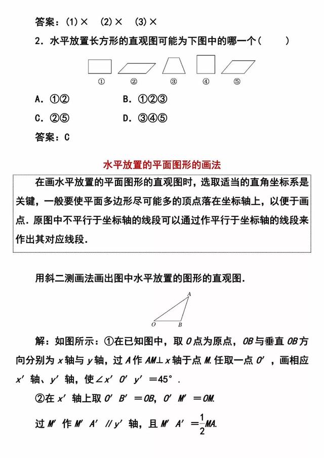 「必修二」高中数学必备知识点：1.2直观图