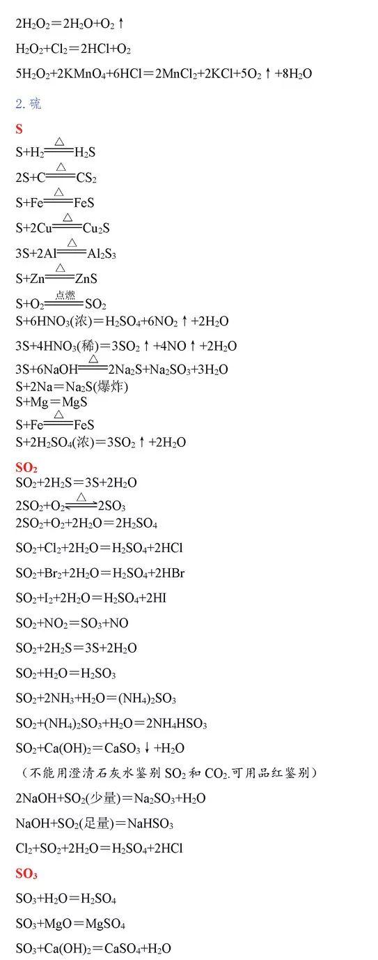 高中化学方程式大全，考试复习加分必备