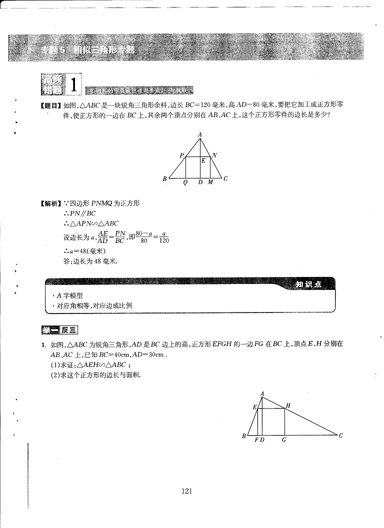 初中数学易错题常考题解题模型-相似三角形专题