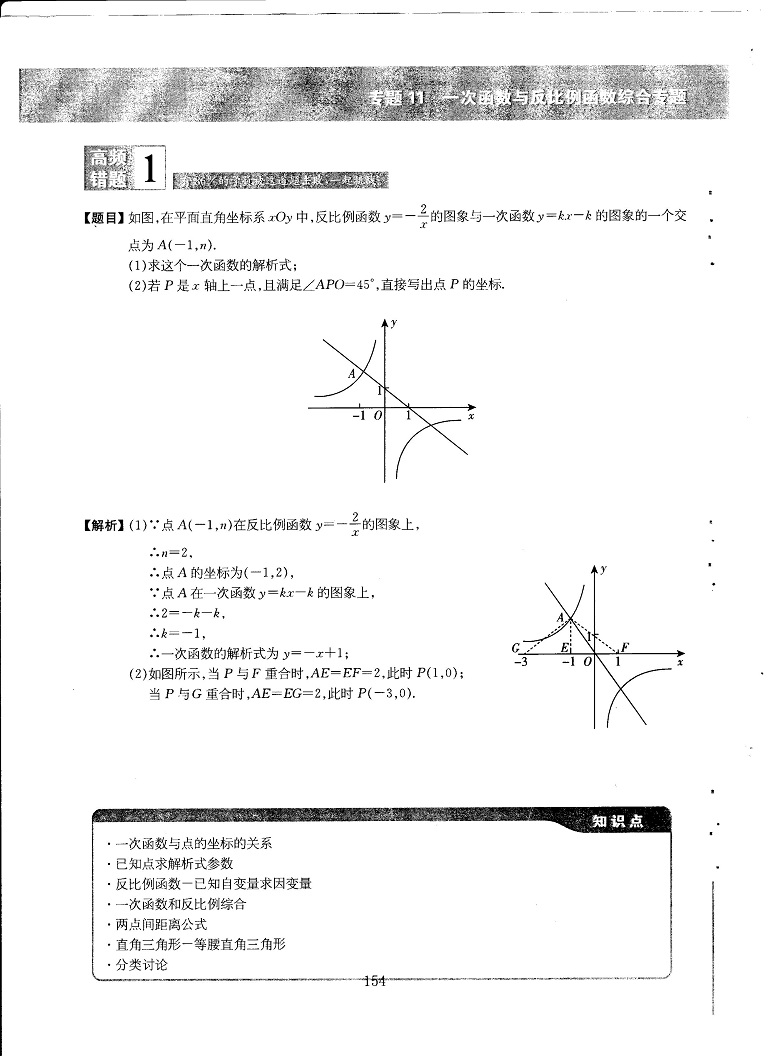 初中数学易错题常考题解题模型-一次函数与反比例函数综合专题