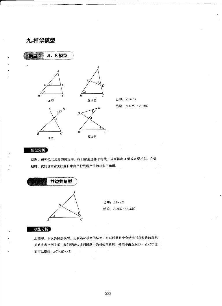 初中数学易错题常考题解题模型-相似模型