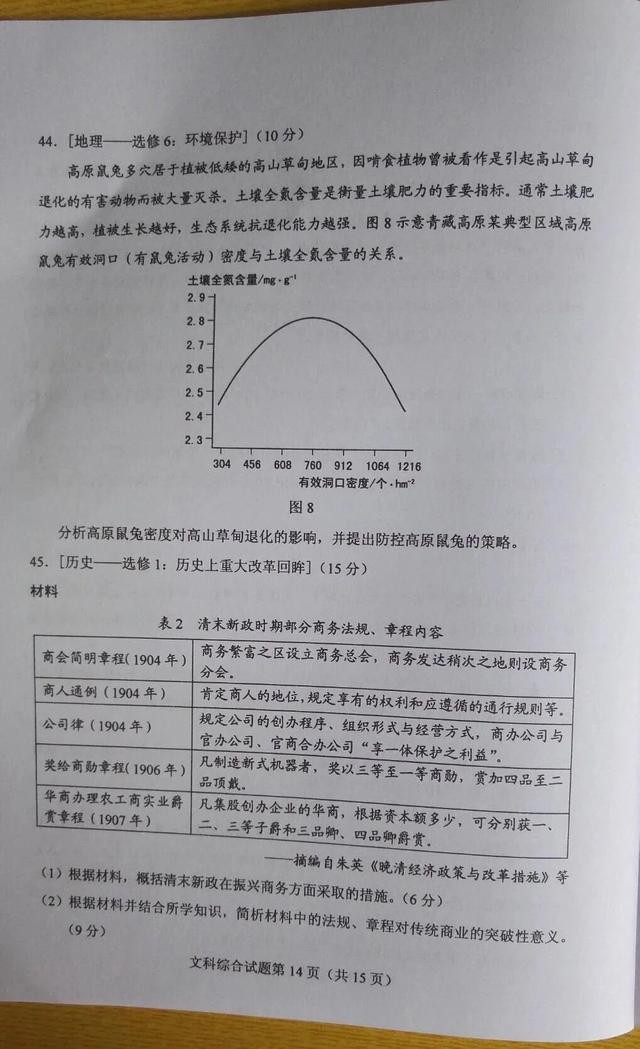 2020年高考全国卷（一）试卷及标准答案