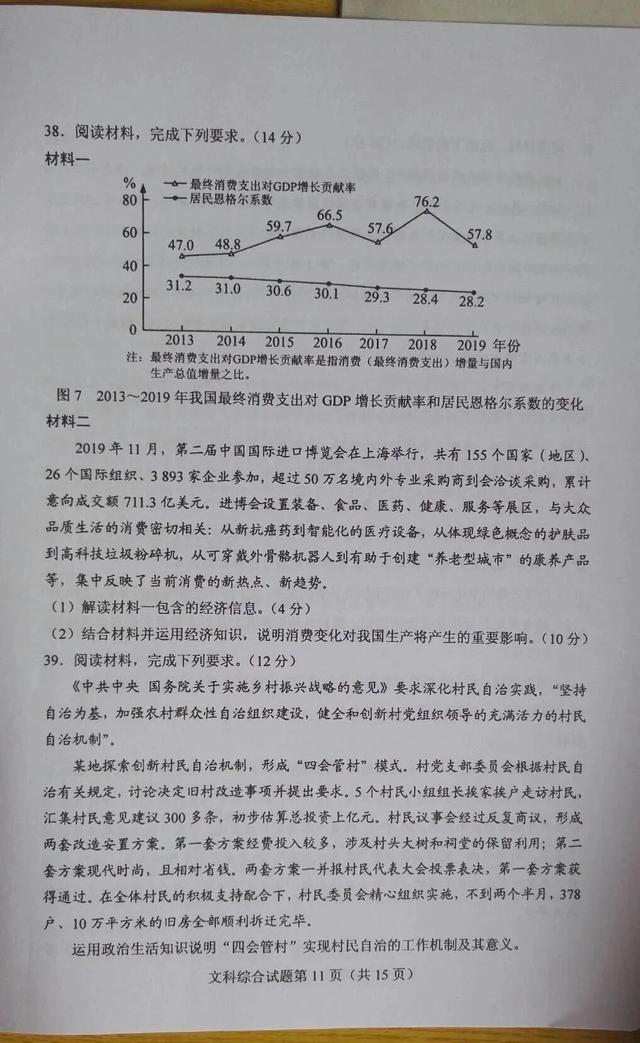 2020年高考全国卷（一）试卷及标准答案