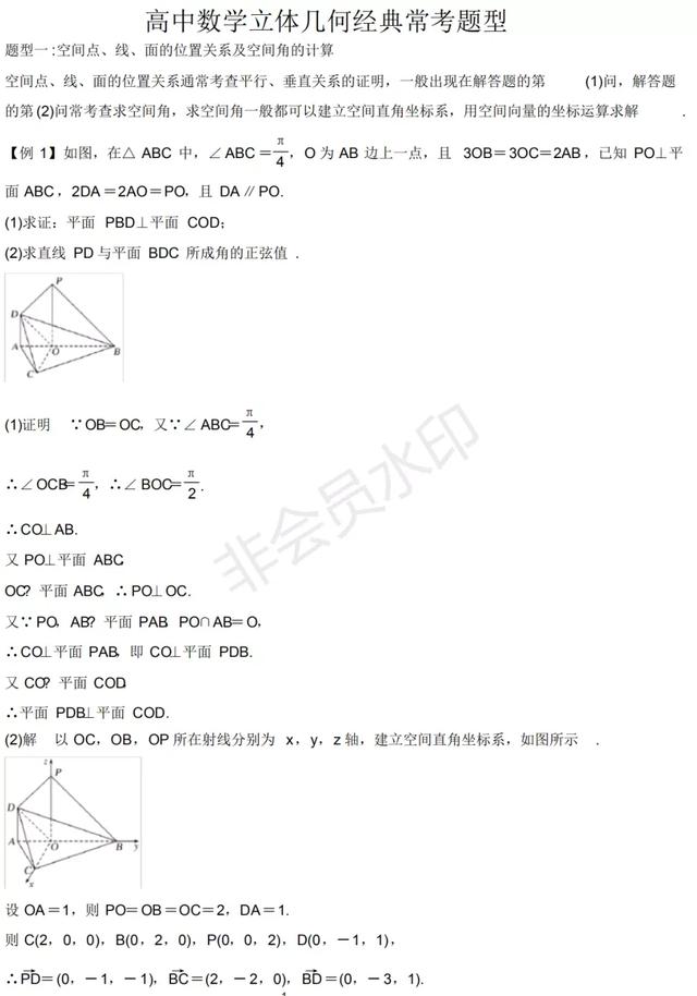 高中立体几何经典常考题型