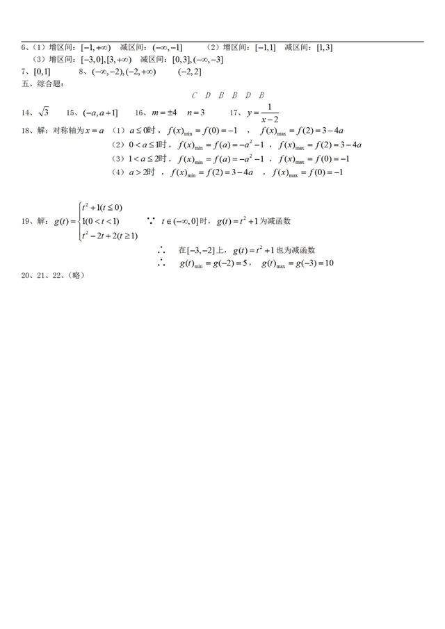 高一数学函数经典练习题及答案